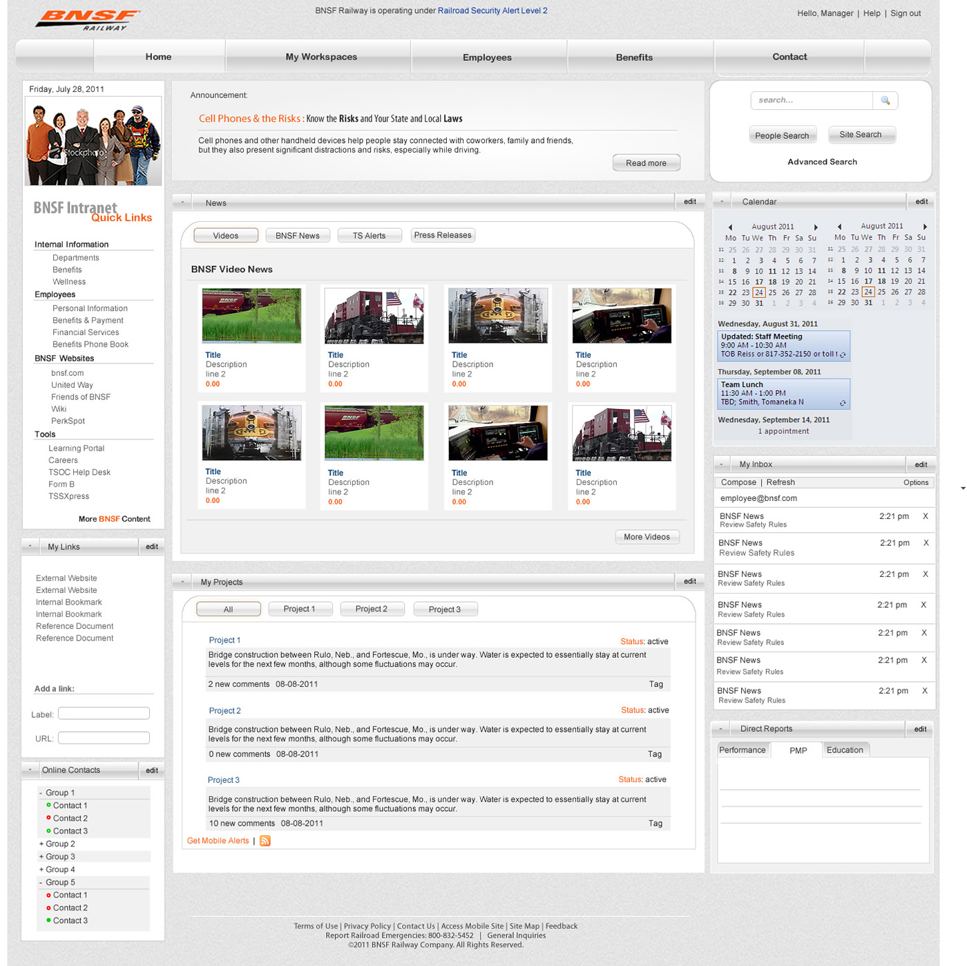 Mockup for BNSF Intranet