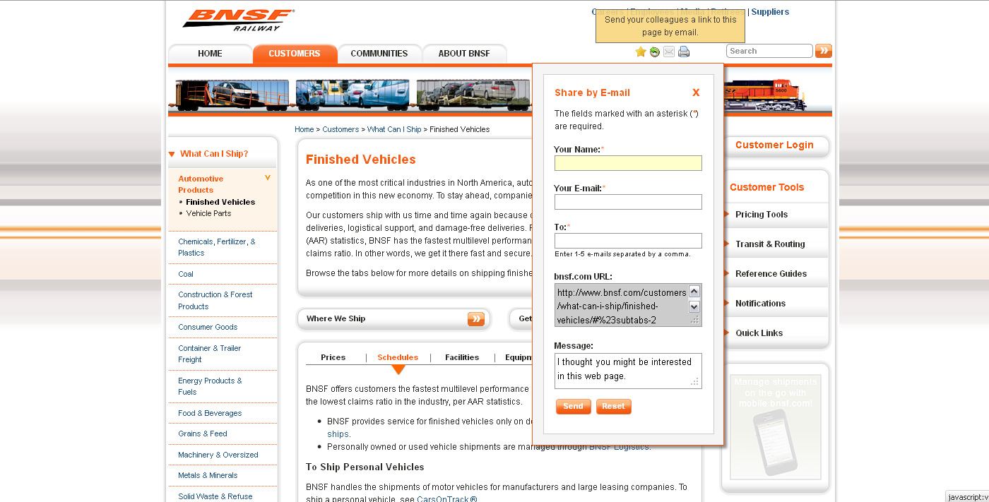Share-by-Email UI Component for bnsf.com
