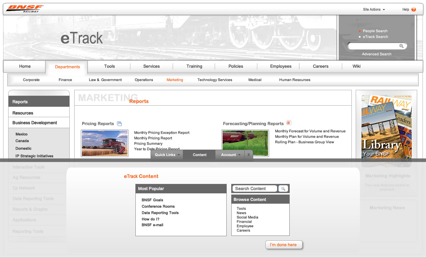 Mockup for BNSF Intranet
