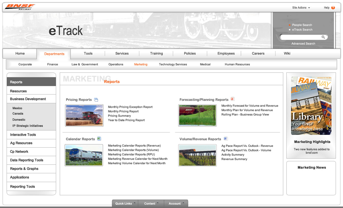 Mockup for BNSF Intranet