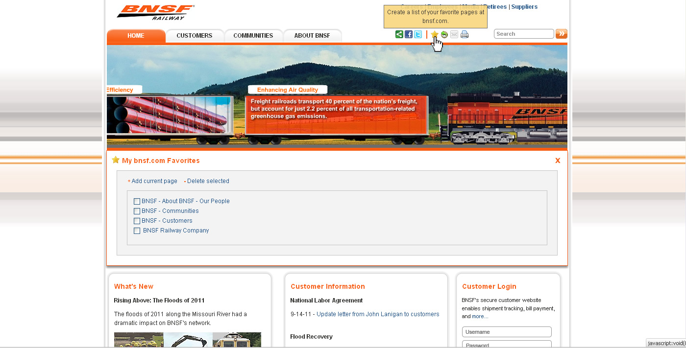 Favorites & History UI Component for bnsf.com