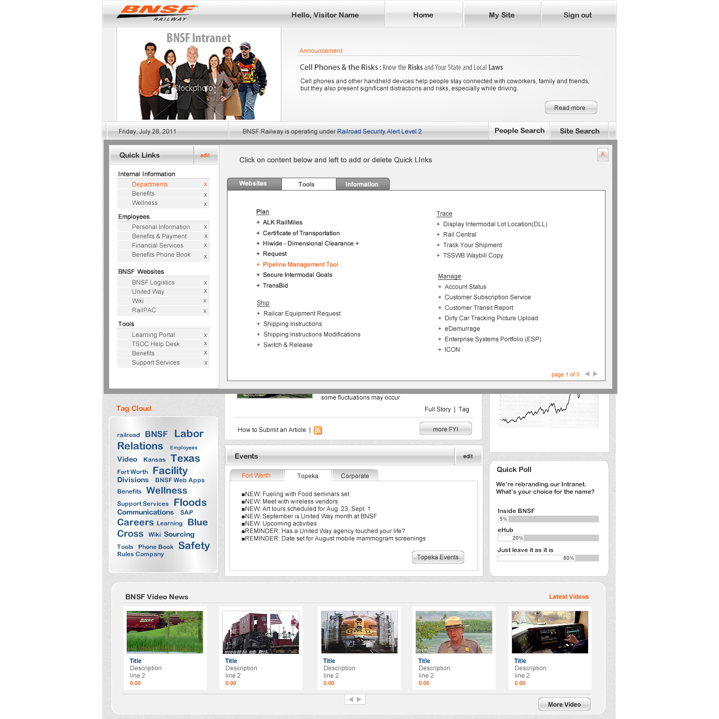 Mockup for BNSF Intranet - UI Features