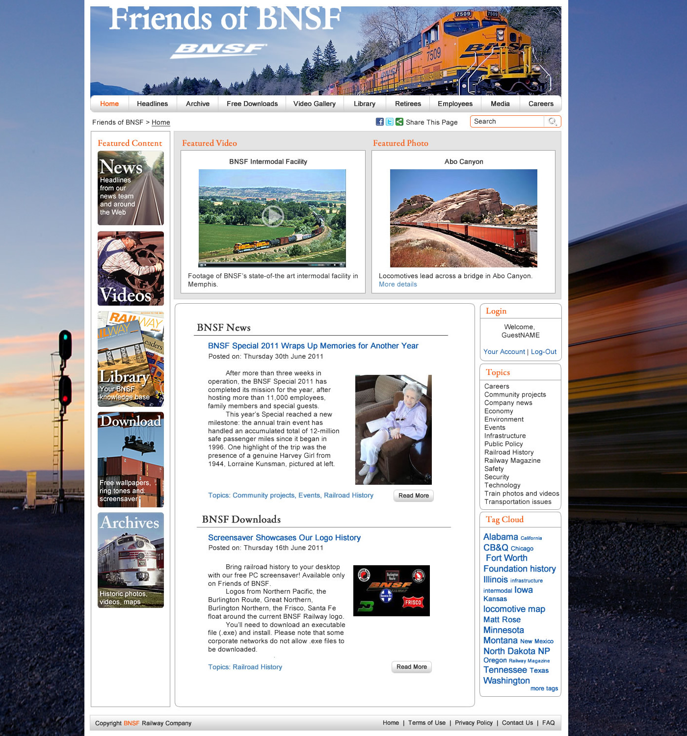 Mockup for BNSF Friends website