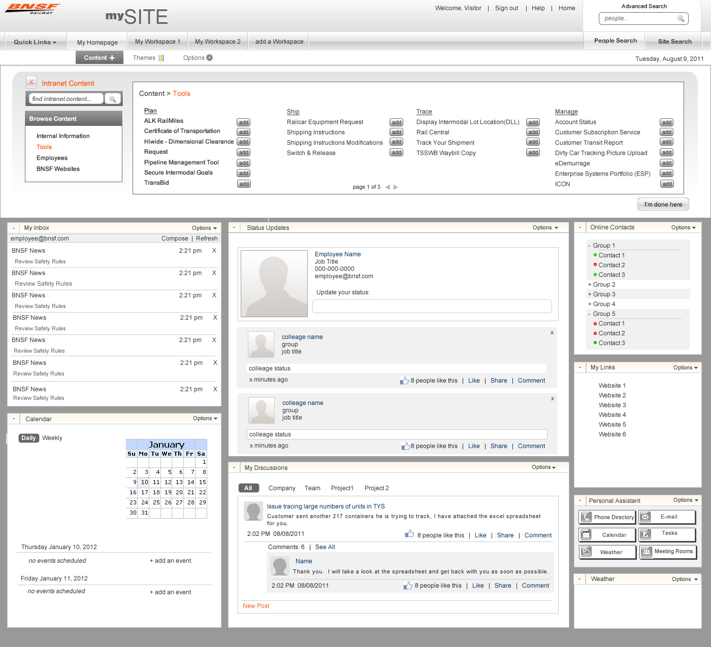 Mockup for BNSF Intranet - UI Feature1